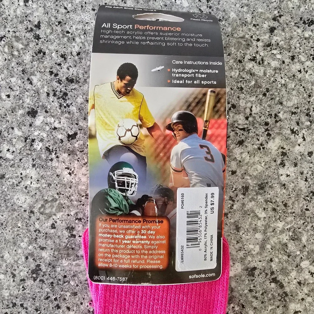Sof‎ Sole All Sport Socks Women L 10-12.5 Pink 2 Pair Moisture Wicking Athletic